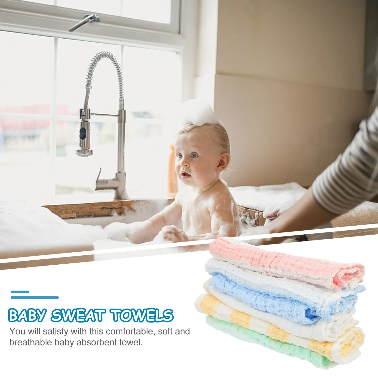 

6Pcs Baby Cotton Absorbent Sweat Towels Cartoon Infant Back Towels Soft Breathable Kid Outside Cloth Clothes