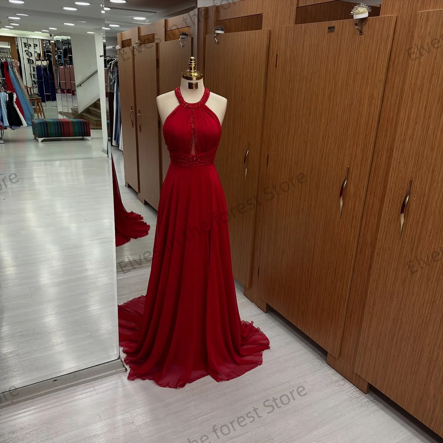 Charmante robe de soirée rouge brillante, ligne A, sans manches, longueur au sol, personnalisée, Sexy, dos nu, robes d'invitées de mariage