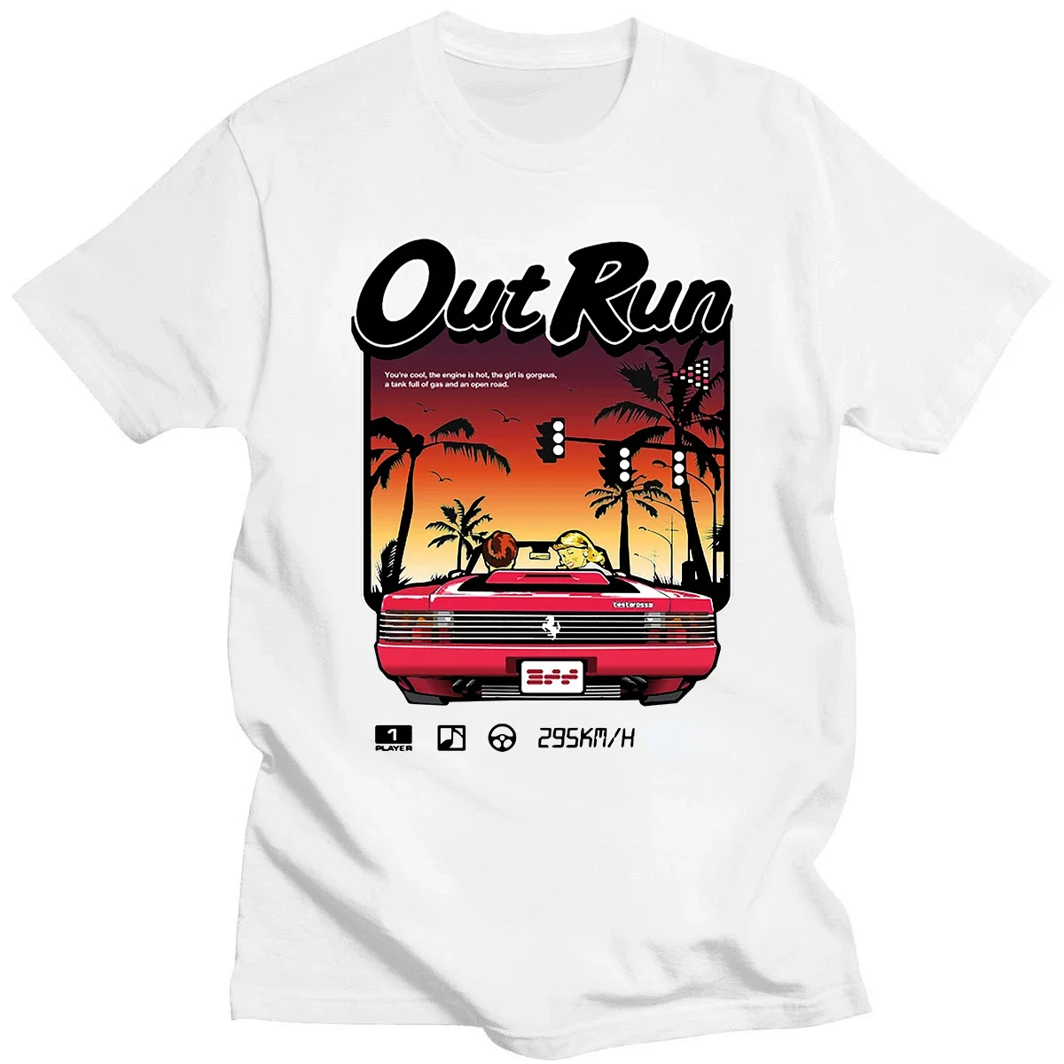 90s Vintage Out Run Top T Shirt Camisas Men Fashion Old School Japan Arcade Tops Hombre Video Game Outrun Tee Top Camisas