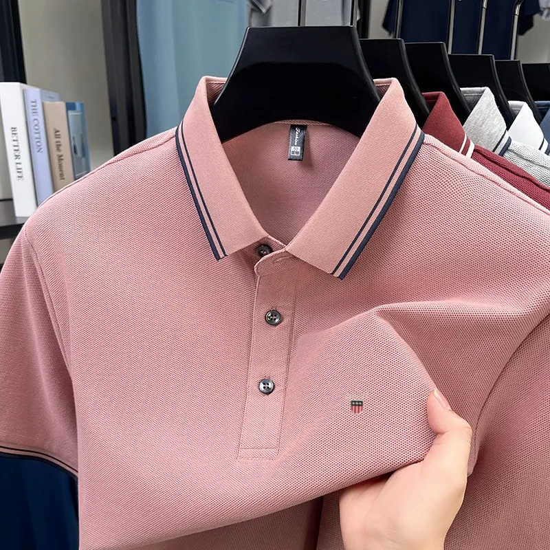 Summer men's exquisite embroidered short sleeved POLO shirt made of 100% cotton, breathable, fashionable, high-end daily busines