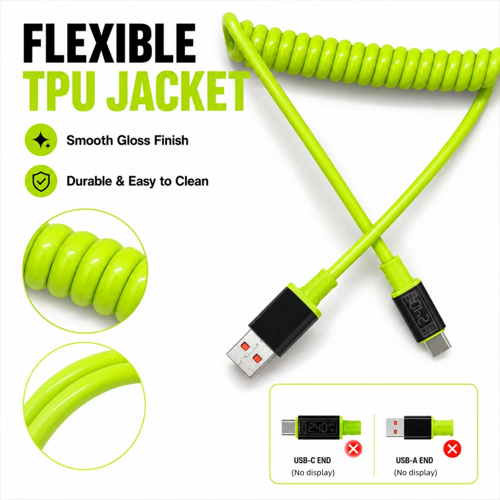 240W Quick Charger Spring USB C Cable Blod Spring Data Cable 6A USB Type C Charge Telescopic Wire for iPhone iPad Samsung Huawei