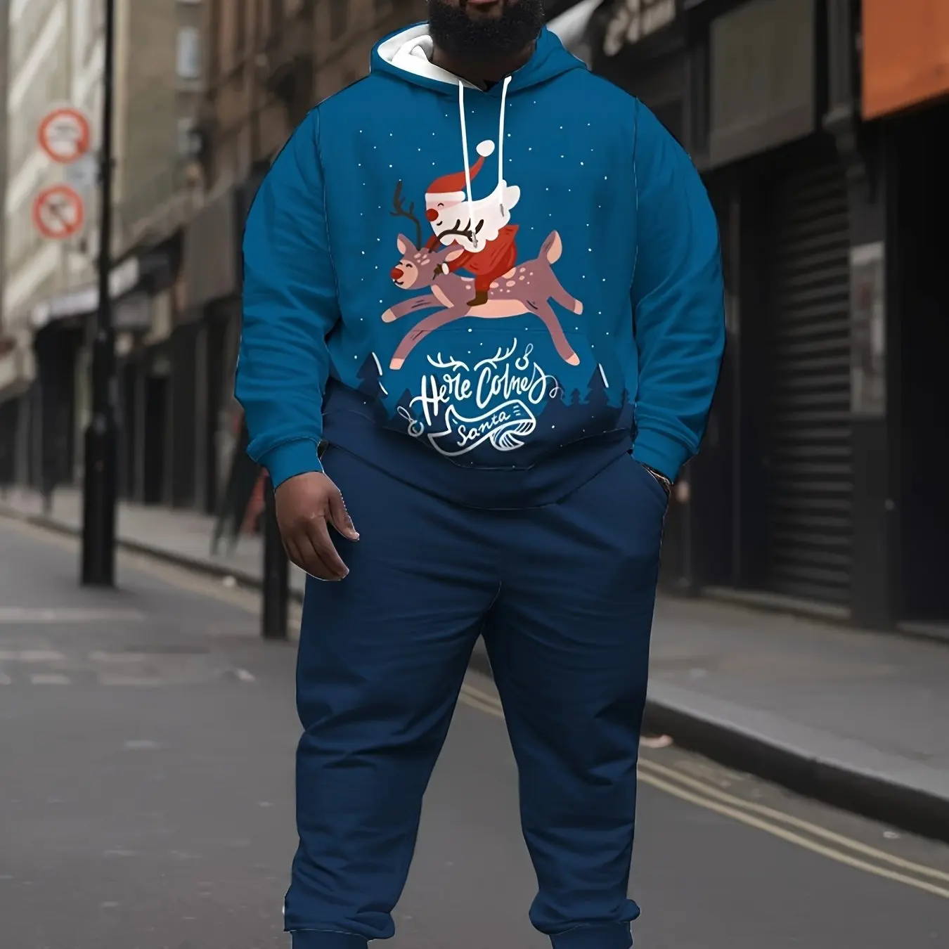 3D Printed Men's Hoodies Suit Christmas Santa Claus Man Woman Tracksuit Pants 2pcs New Year Party Casual Oversized Men Clothing