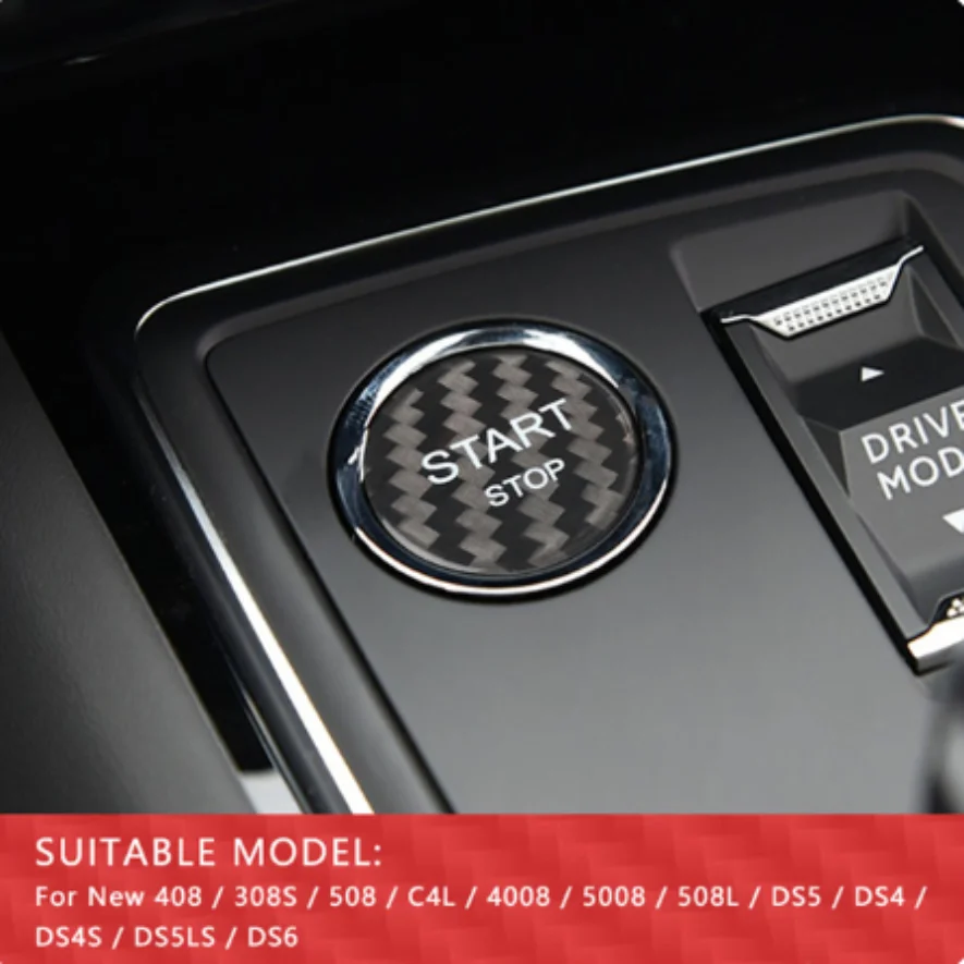 Carbon Fiber Start Stop Switch Car Engine Button Sequins Sticker Trim For Peugeot 408 308S 508 C4L 4008 5008 508L DS5 DS4 DS6