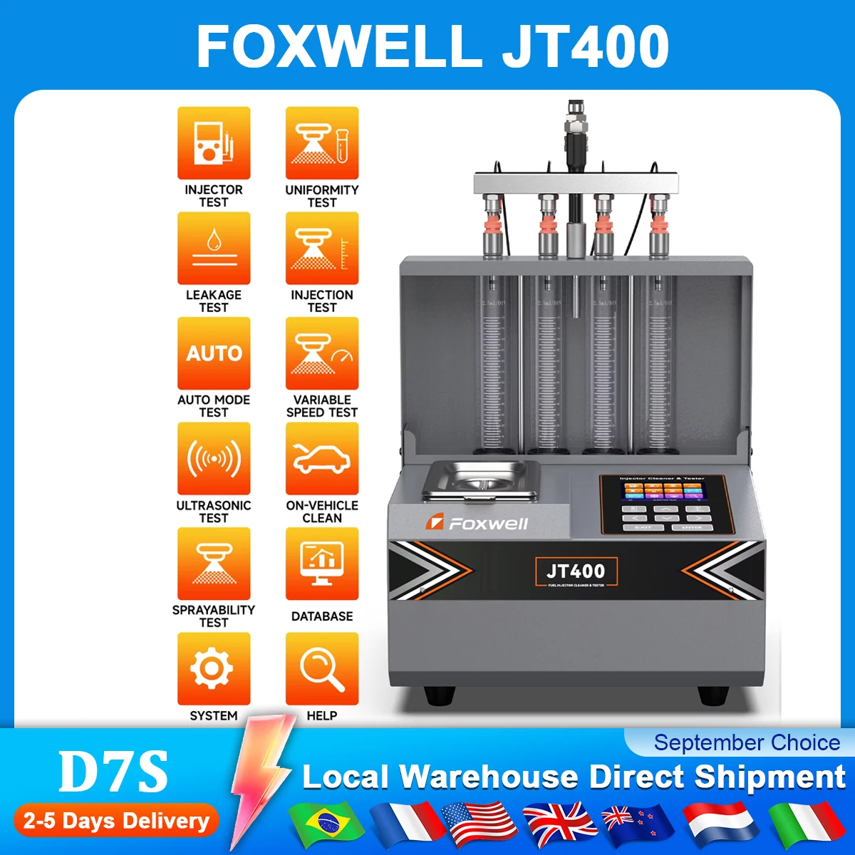 

FOXWELL JT400 4-Cylinders GDI/EFI/FSI Ultrasonic Fuel Injector Cleaner Tester Auto Mode Test Machine Car Fuel Injector Test