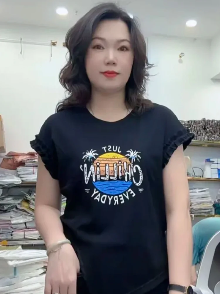 Ele Ba-Tied ort-Sve T-Shirt aus reiner Baumwolle für Damen, faionable, Sommer, neue kleine Größe, Fleisch, verdeckt, dünnes Oberteil