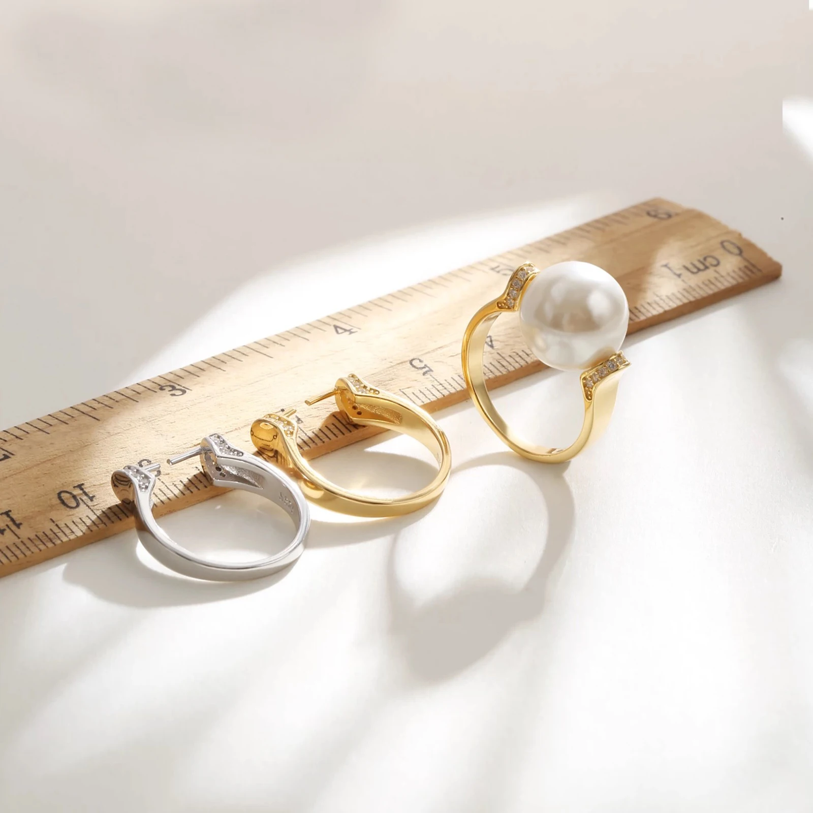 925 Sterling Silver Pearl Ring Base Blank Fit Settings Half Drilled Hole Round Beads DIY Ring Charm Jewelry Making Accessory