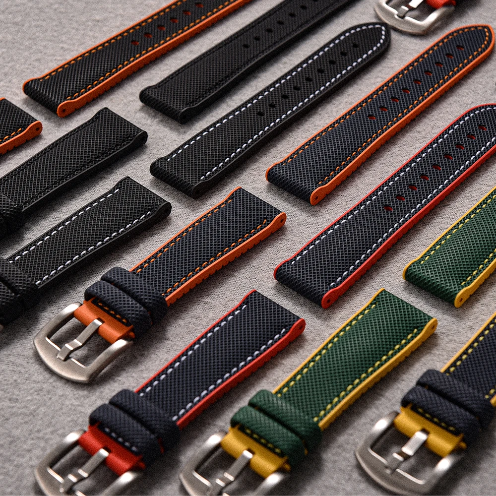 

Quality FKM Rubber Watch Strap Sailcloth Leather Strap 20/22/24mm Band Men Waterproof Rubber Bracelet For Omega Tissot MIDO IWC