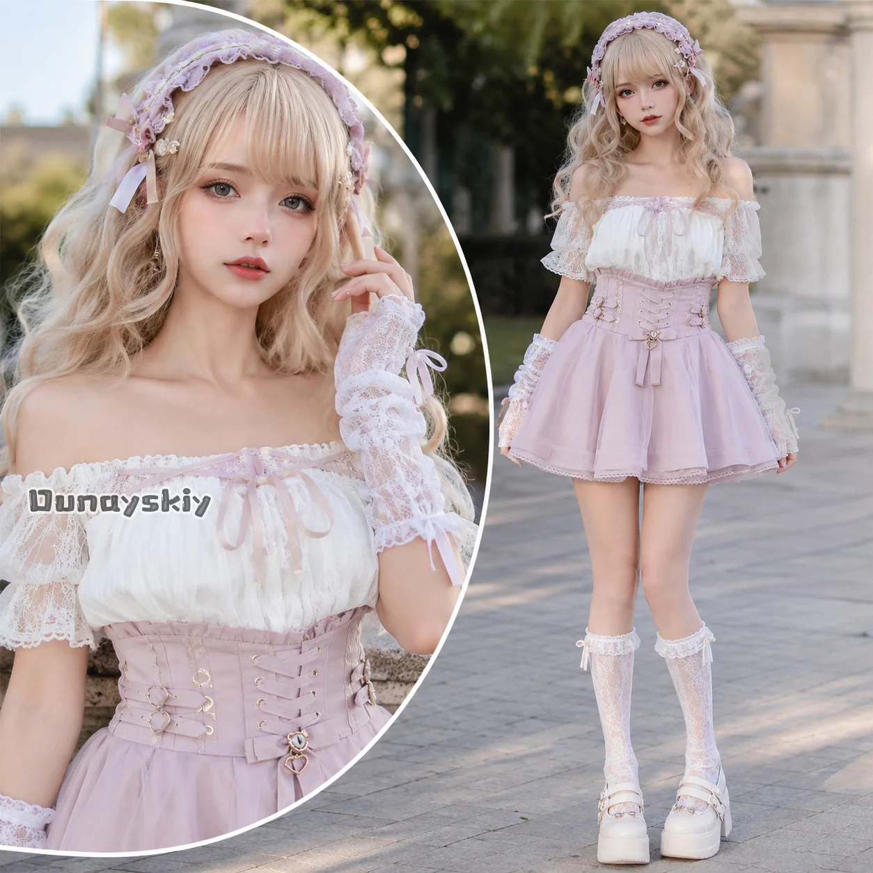 9072026 Conjunto de Falda de Cuero con Botones Estilo Lolita Japonesa para Mujer, Falda Mini de Cintura Alta con Ribete de Encaje, Elegante y Vintage Kawaii