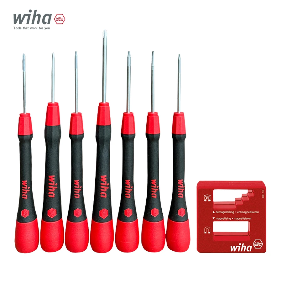 WIHA 90018C 8 PCS Precision Screwdriver Set with Demagnetizer Suitiable for Phillips, Slotted and Torx Screws