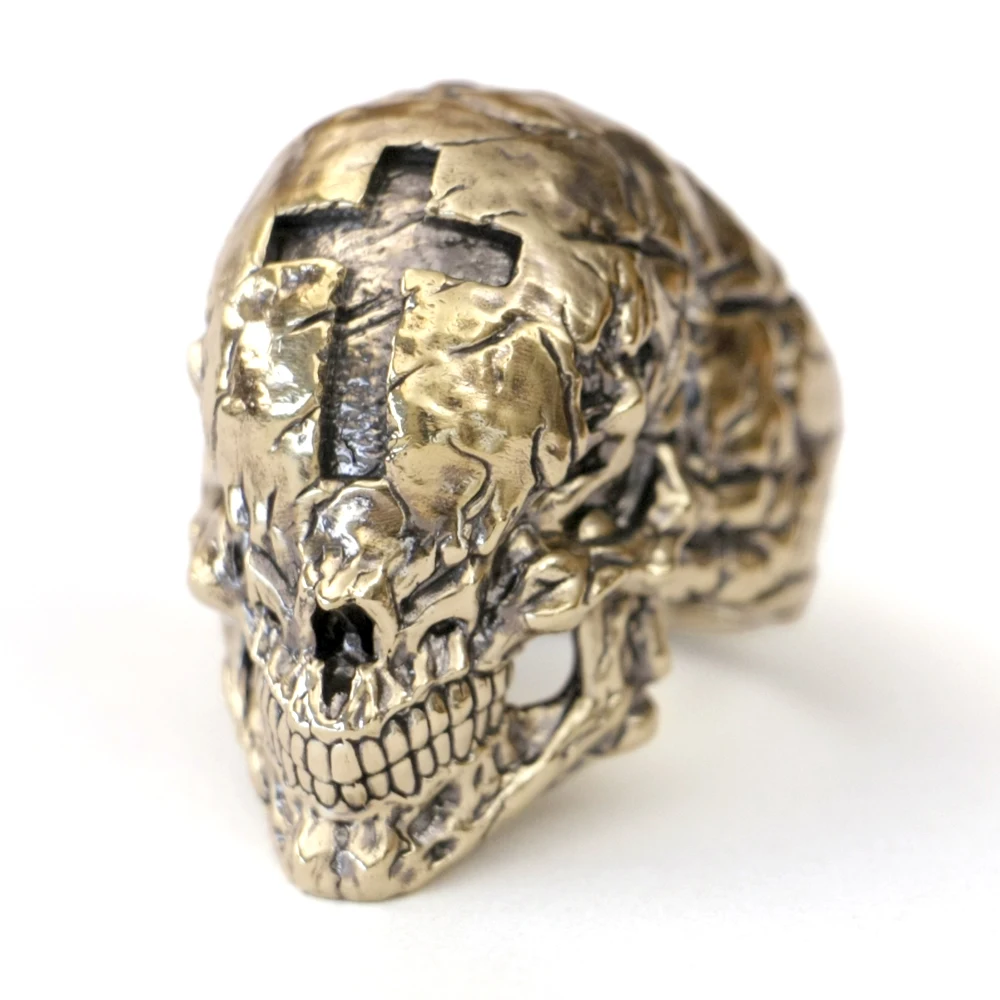 Huge Brass Cross Skull Biker Ring Punk Jewelry BK422 Open US Size 8~15