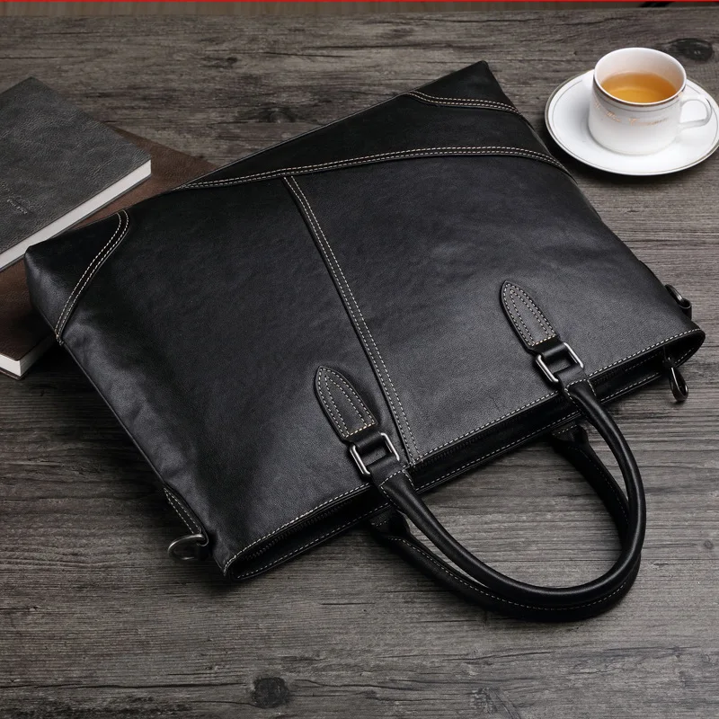 新しいブリーフケース本物のメッセンジャー高級レザーブリーフケース男性ビジネス水平ハンドバッグメンズトップレイヤー牛革バッグブリーフケース