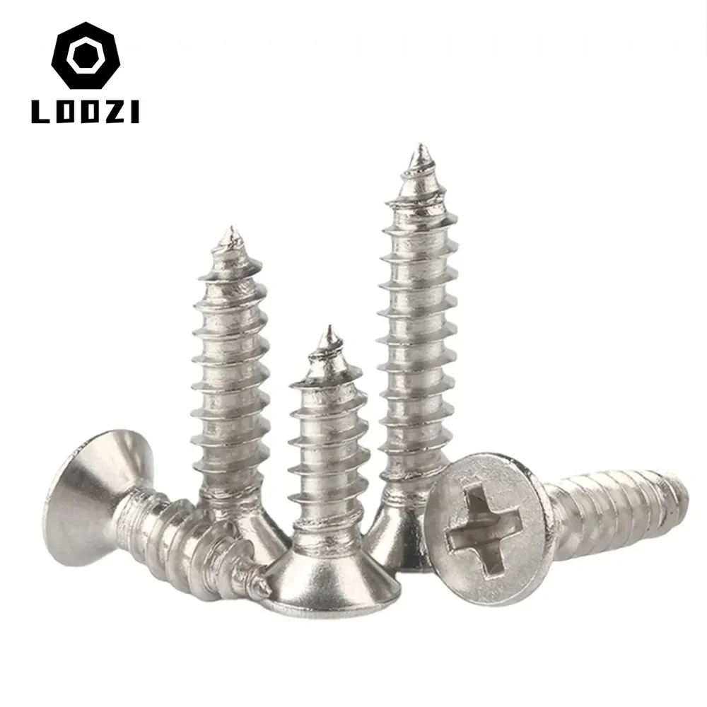 M1.2 M1.4 M1.7 M2 M2.5 M3 M4 M5 M6 A2 304 Stainless Steel Cross Phillips Recessed Flat Countersunk Head Self Tapping Wood Screw