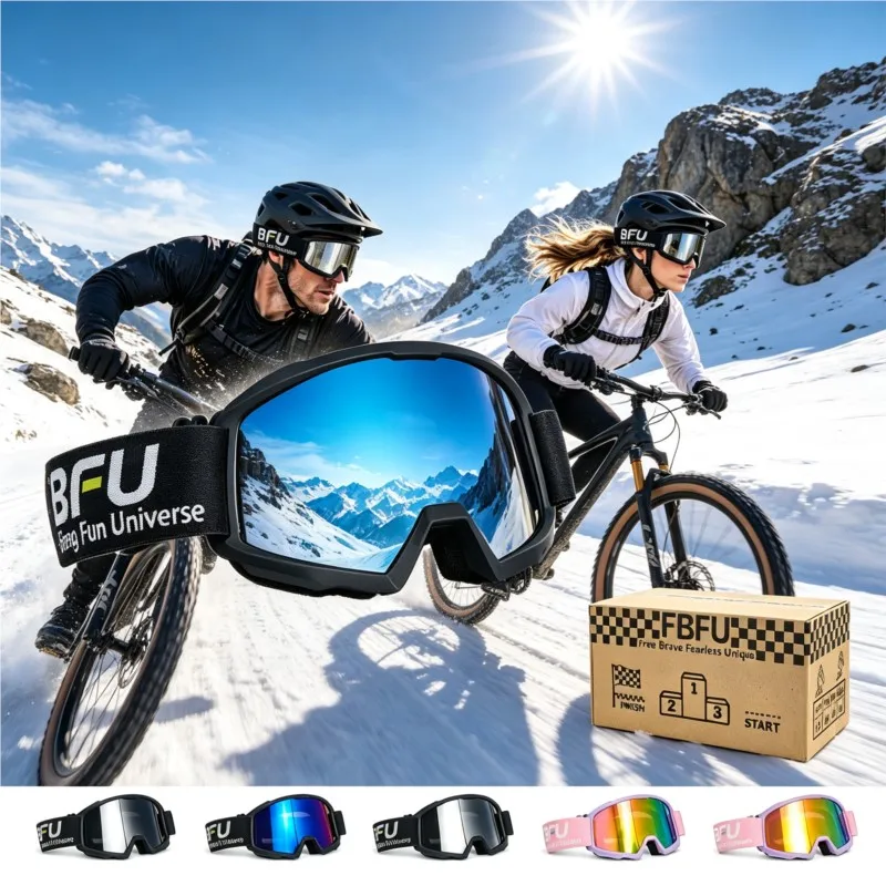 FBFU Sports Goggles With Storage Case, Scratch Resistant Lens, Sweat Absorbing Sponge, Multi Colors for Ski & Motorbike