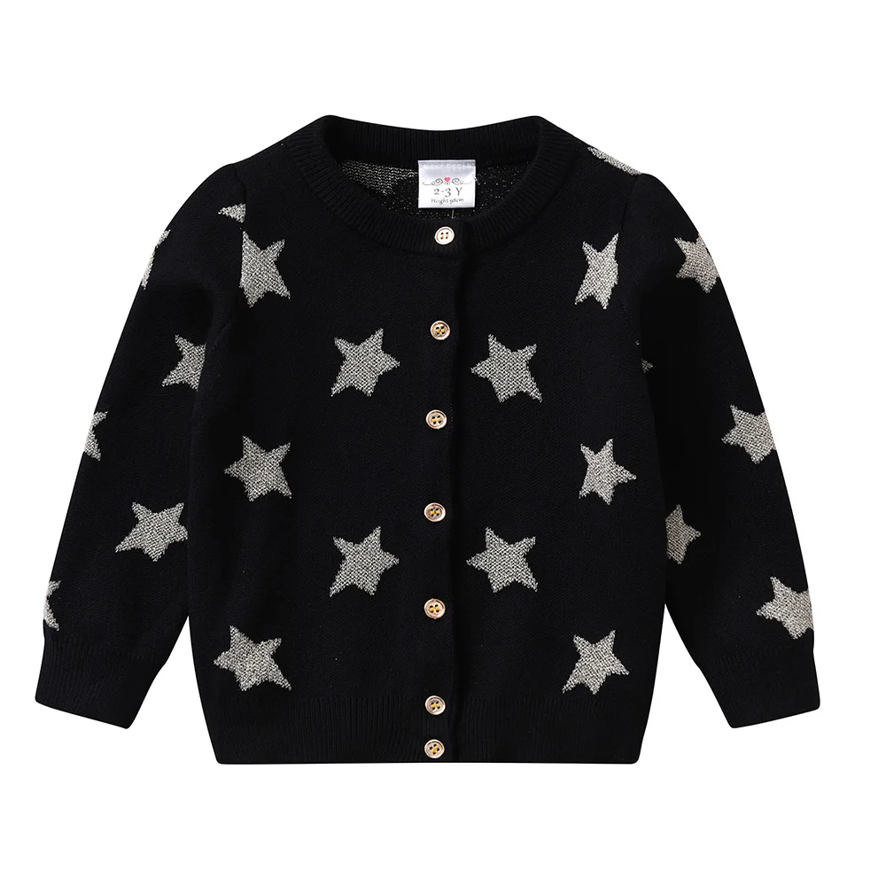 DXTON Kids Cardigans Sweaters Autumn Winter Girls Full Sleeve Star Print Knitted Cotton Sweater Toddlers Children Outwear Coat