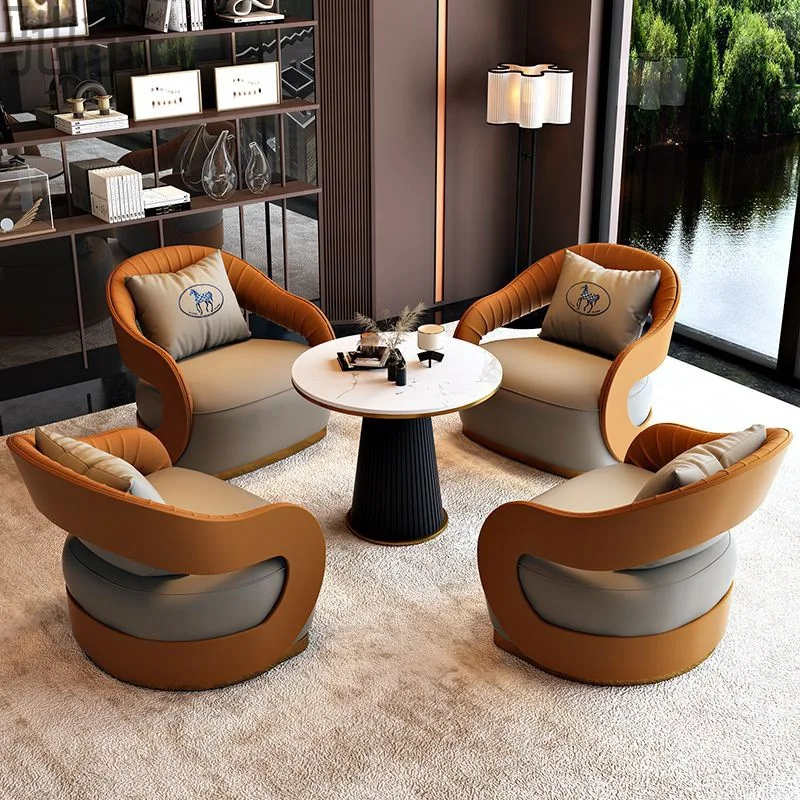 H9rNordic Light Luxury Leather Sofa High-End Hotel Club VIP Reception Sofa Business Leisure Negotiation Table and Chair