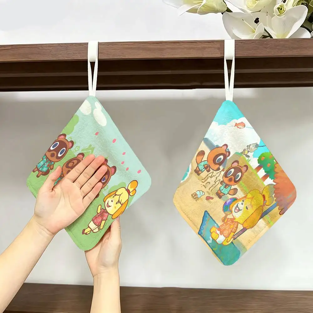 Animal C-Crossing Hanging Kitchen Towel, Polyester Cotton Fabric, Absorbent Hand Wiping Towel for Home Dormitory