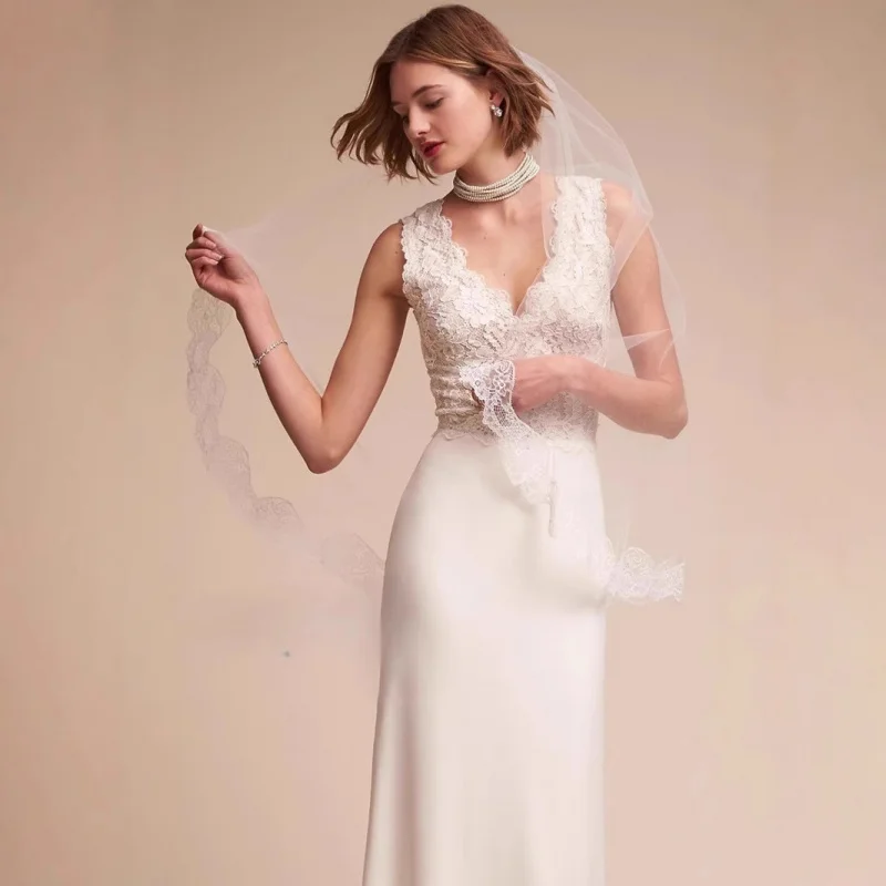 

French Tube Top Style White Fishtail Double Shoulder Lace Satin Light Wedding Dress Small Trailing Slim-Fit Simple New