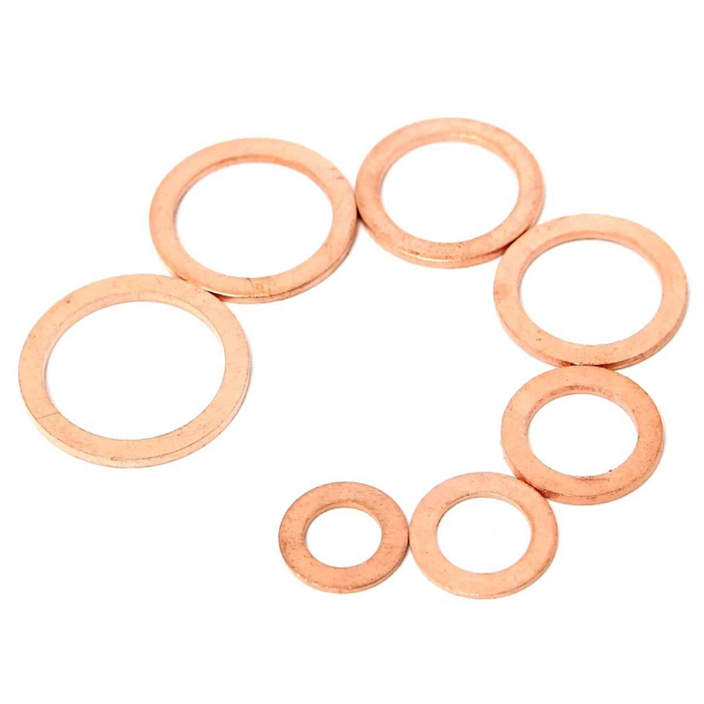 100Pcs Copper Washer Gasket Nut And Bolt Set Flat Ring Seal  Assortment Kit With Box M4/M5/M6/M8/M10/M12/M14 For Sump Plugs