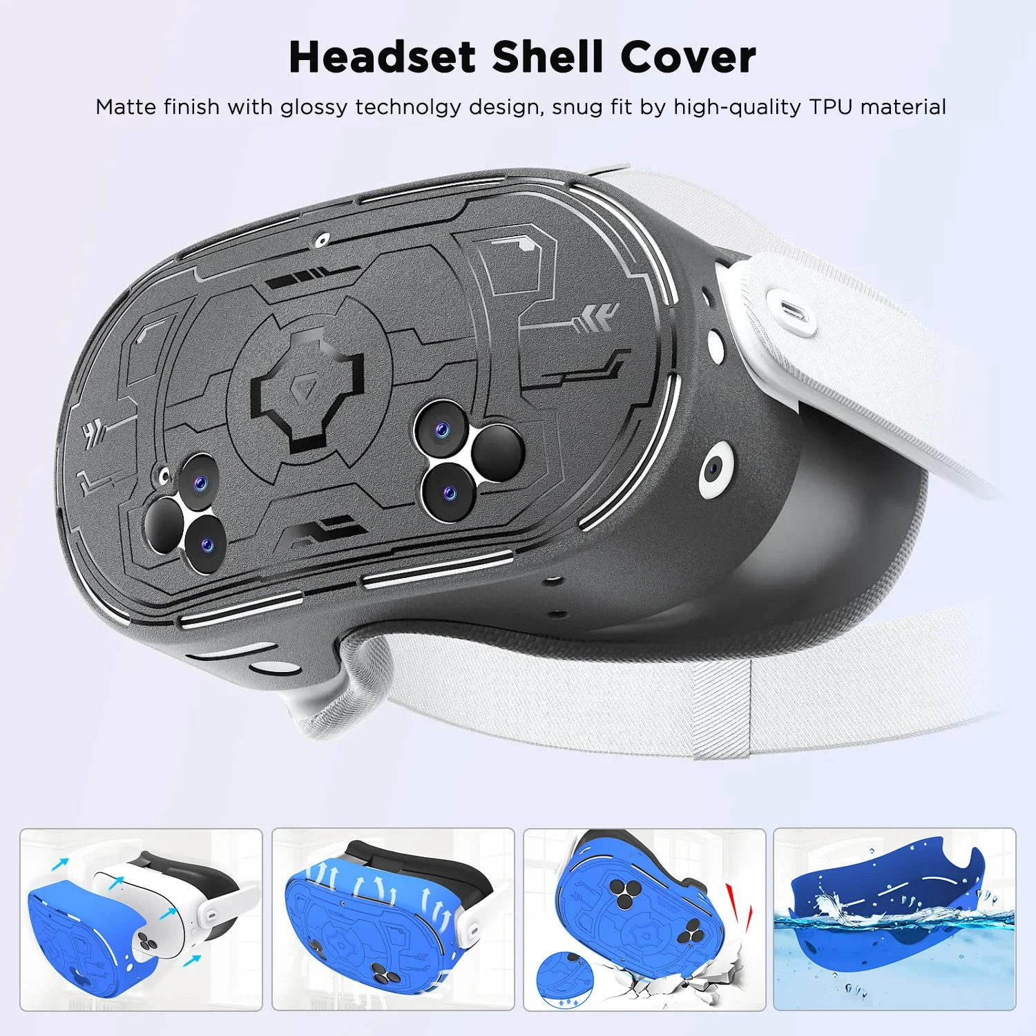 Silicone +TPU Cover Set for Meta Quest 3S VR Headset Controller Grip Protective Cover Anti-Scratch Shockproof Accessories