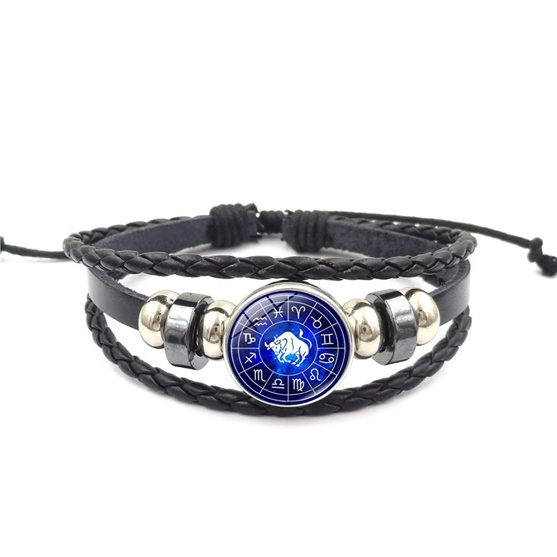 12 Constellation Couple Bracelet Male and Female Student Day Gift Vintage Multi-layer Knitted Beaded Leather Bracelet Jewelry