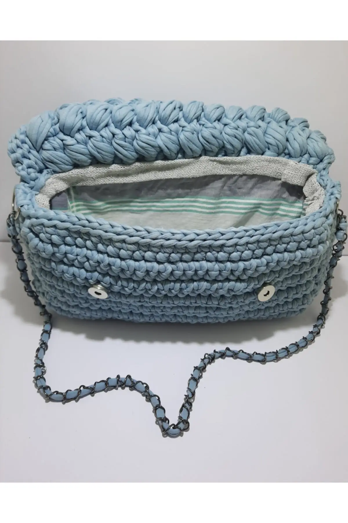 Uras Ice Blue Handmade Chain Detail Mesh Bag Women bag Shoulder Bag Handmade