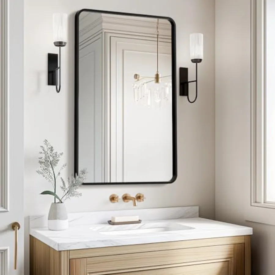 

Bathroom Mirrors for Over Sink Metal Frame Rectangle Mirror Modern Farmhouse Vanity Mirror Wall Mounted for Bedroom Living Room