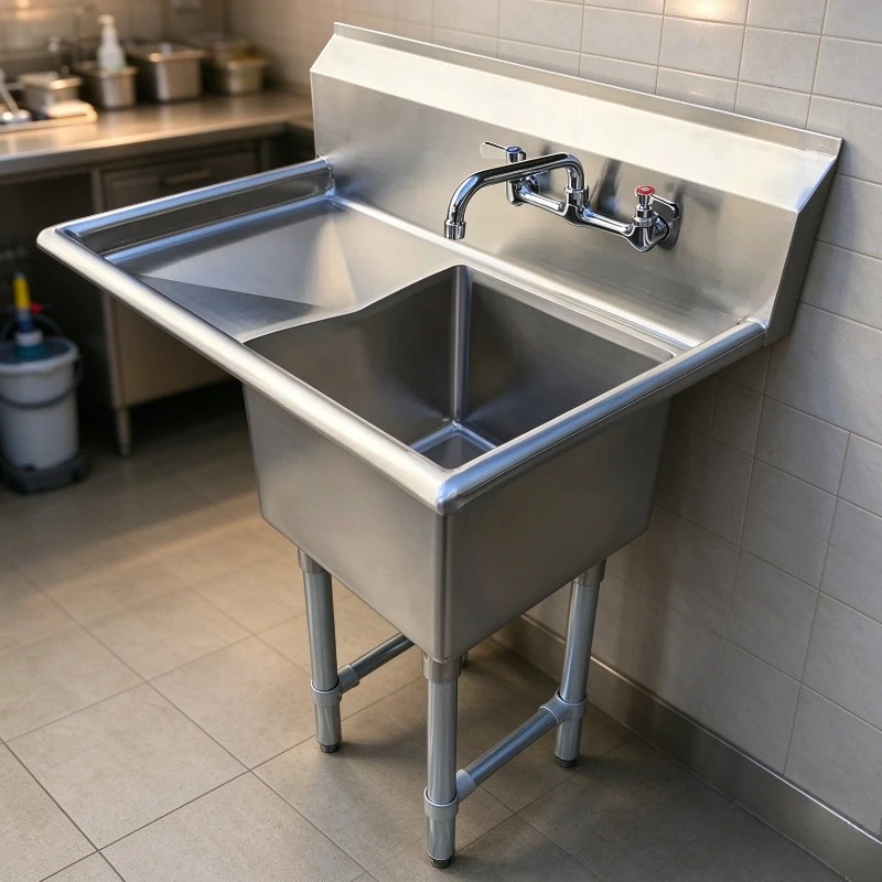 Heavy-duty commercial kitchen single sink made of 304 stainless steel with drainage function