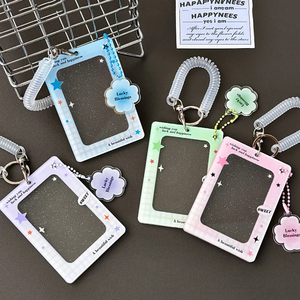 Fashion Photocard Holder Keychain ID Badge Card Holder Decor Acrylic Card Holder Cover Lucky Blessings INS Transparent Cute