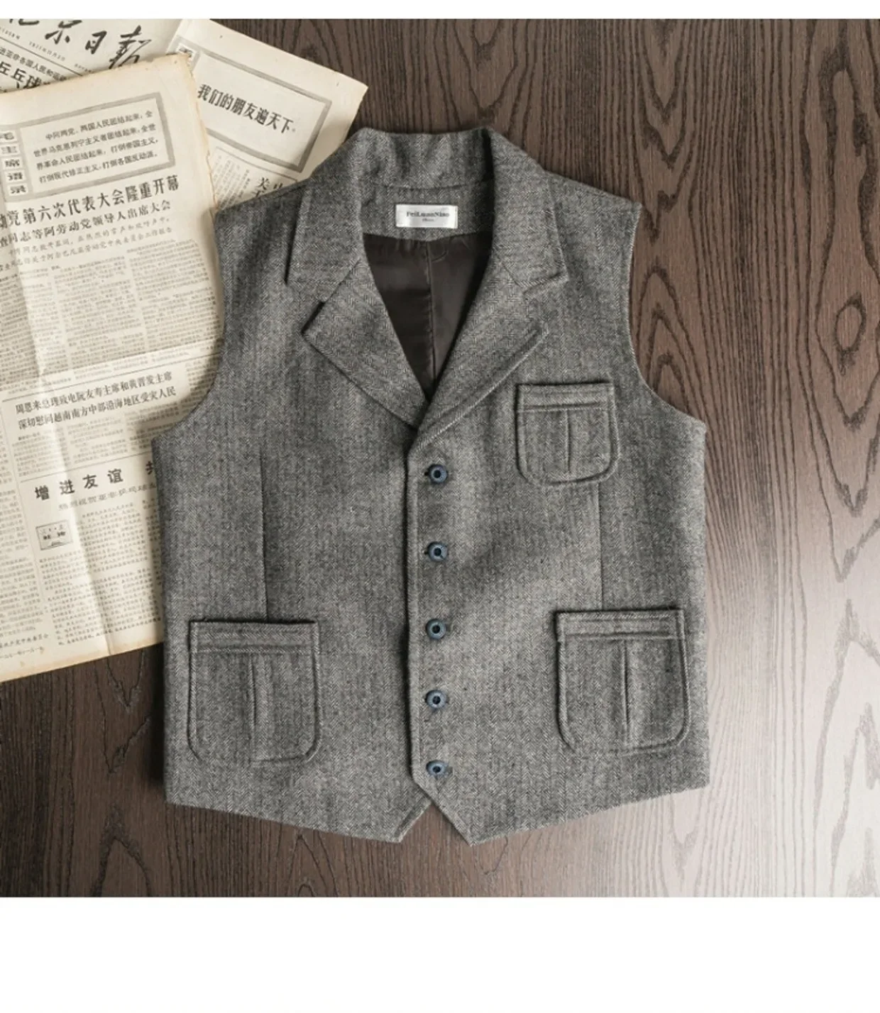 سترة الرجال الخريف والشتاء سليم صالح الرجعية متعرجة دعوى طوق سترة الأوروبية والأمريكية الكاكي تويد سترة #4