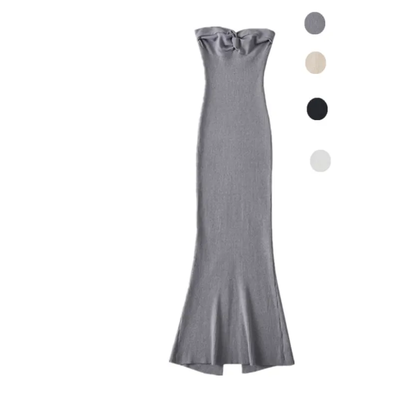 섹시한 백리스 니트 롱 드레스 여성용 민소매 미디 가운 사이드 슬릿과 하이 웨이스트 피쉬테일 디자인으로 정장 행사에 적합