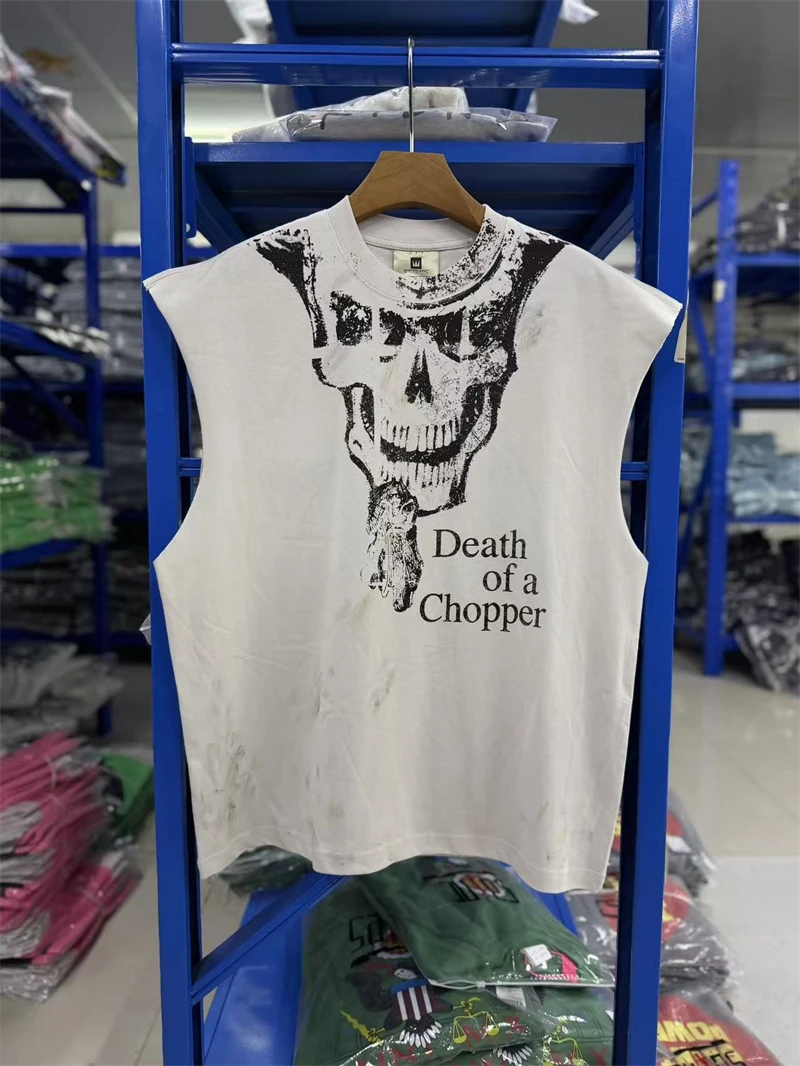 Summer Hip Hop Street Vintage Pattern Print Destruction Design Washed Tank Top High Street Casual Loose Trendy Oversize Vest