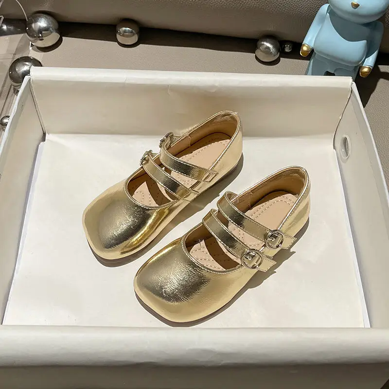 2023girls' Spring and Autumn new fashion all-matching Korean style golden silver soft-soled girls shoes