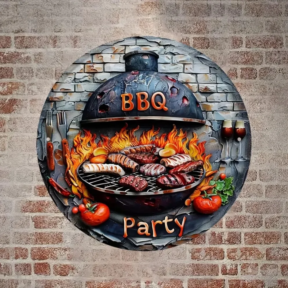 لوحة لافتة معدنية من القصدير الرجعية، قطعة واحدة مع تصميم حفلة الشواء مثالية لديكور التخييم في ساحة الشرفة #1