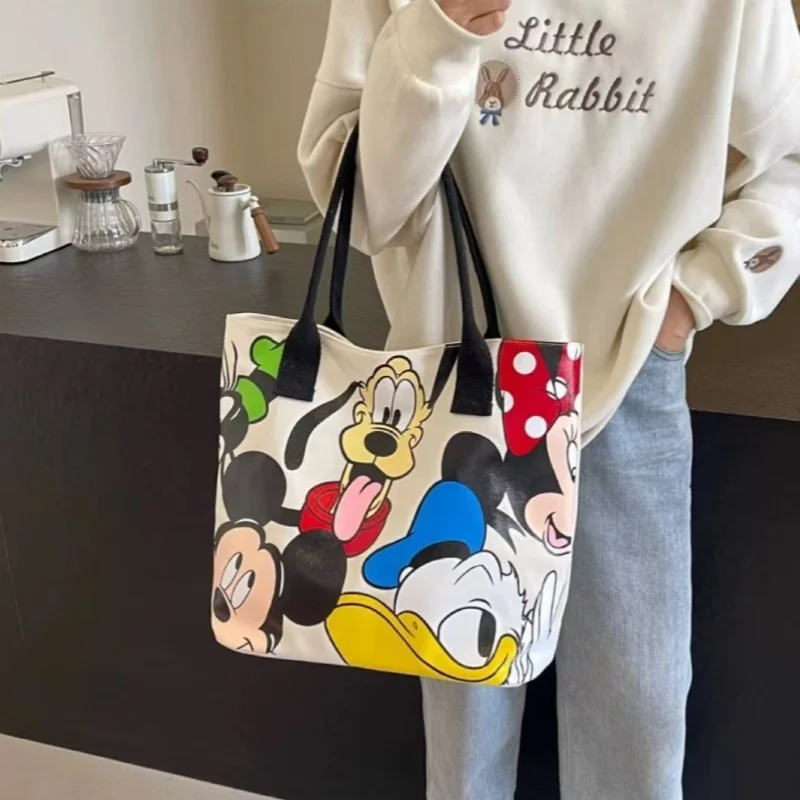 New Disney Mickey Pluto Cartoon Women\'s Large Capacity Canvas Bag Fashionable and Versatile Travel Shoulder Bag