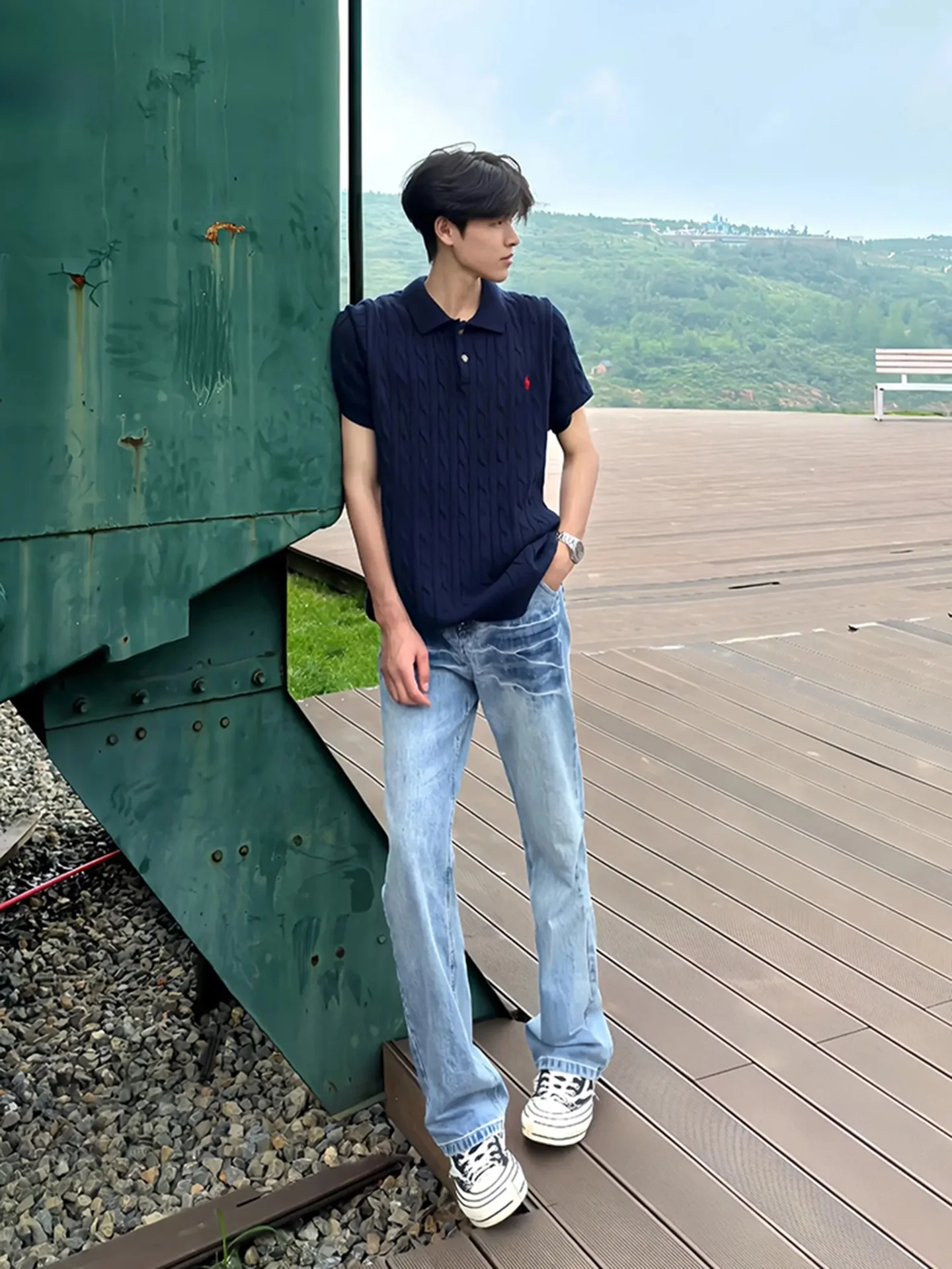 

Waed Blue Lightning Pattern Men's Slim Fit Jeans Straight Leg Pants High Waist Youth Sle Casual Wear Comfortable Straight...
