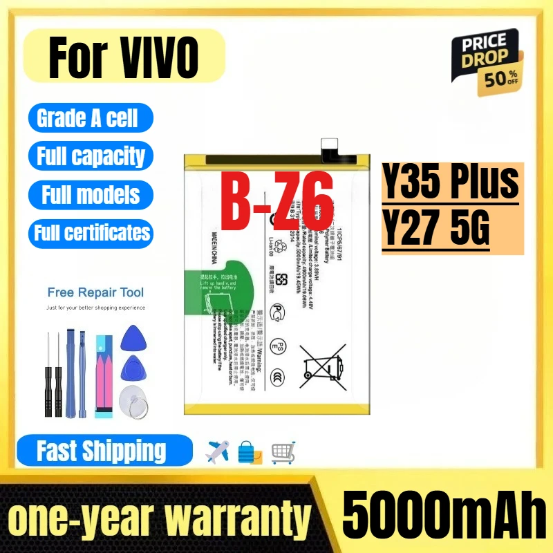 B-Z6 for VIVO Y35 Plus/Y27 5G Mobil Phone Battery 0 Cycle High Quality High Capacity Replacement Bateria Grade A Cell with Tools