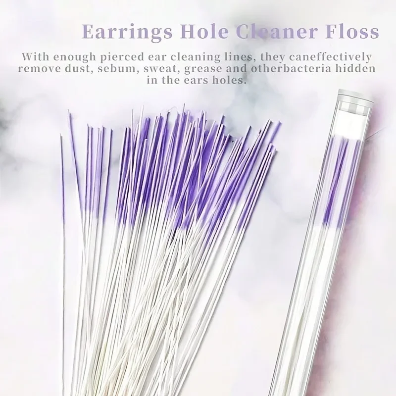 80pcs Unscented Ear Piercing Cleaning Floss Ear Nursing Tools for Men and Women Anti-Blocking Ear Piercing Dirt Cleaner Lines