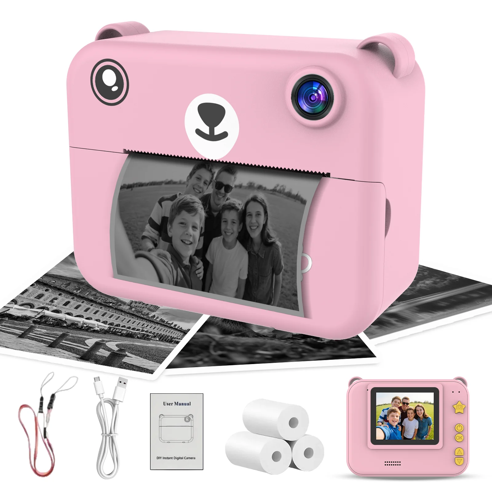 Instant Digital Camera Mini Portable for Photography Print Photo 1080P HD With Video Recorder Mini Thermal Printer Birthday Gift