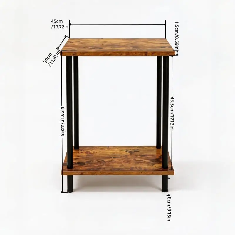 Industrial 2-Tier Side End Table, Rustic Wood Top Black Metal Frame Nightstand, Multifunctional Storage Side Table for Living Room Bedroom Sofa Corner Small Space