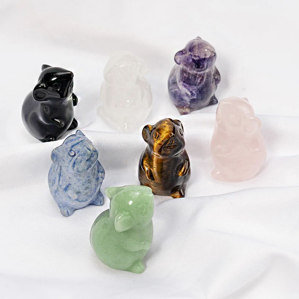 1.5 "Leuke Mini Muis Beeldje Natuursteen Kristal Gesneden Amethist Quartz Tijgeroog Thuis Bureau Kinderkamer Micro Decor Ambachten gift