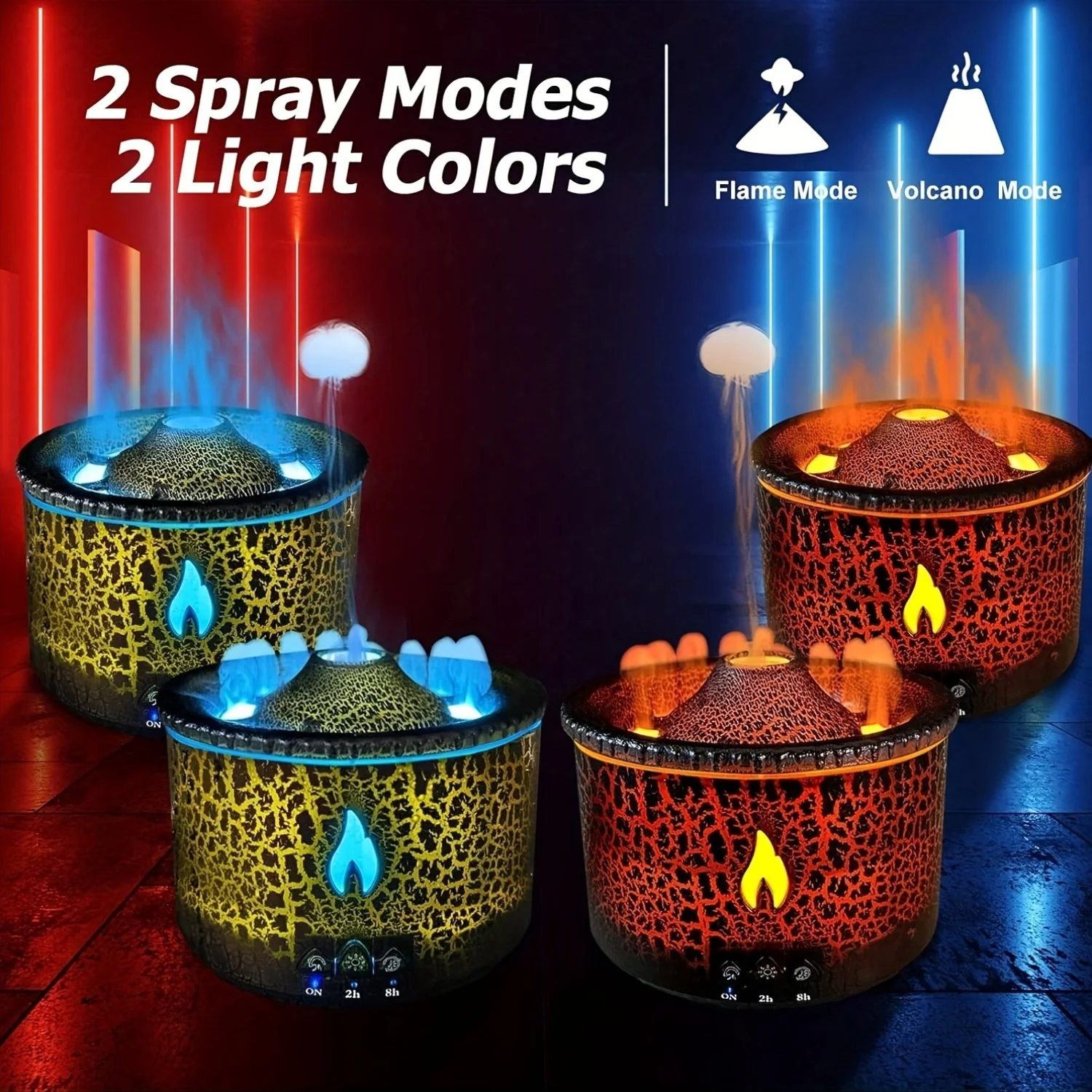ناشر رائحة اللهب البركاني مع إضاءة ليلية ليد ، مرطب زيت أساسي محمول ، إيقاف تلقائي ، وضعان لونين ، مثالي