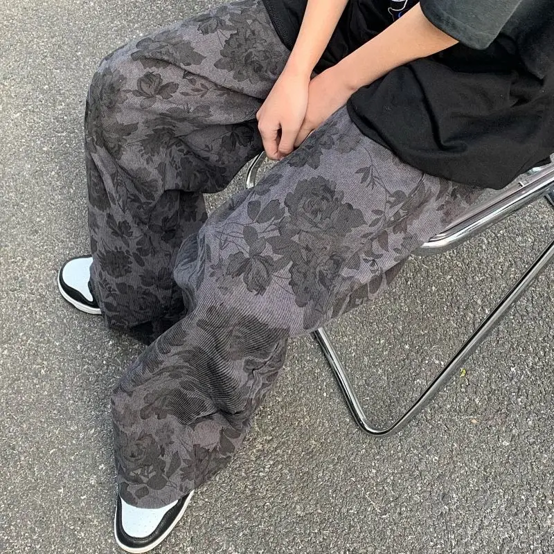 American men and women trendy and personalized straight tube spring/summer thin print loose couple retro wide leg casual pants