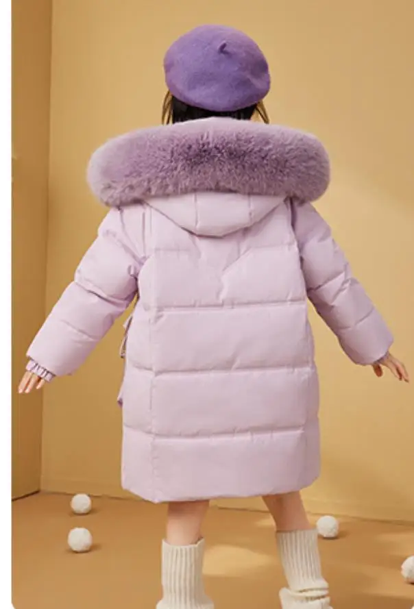 Children 90% White Duck Down Jacket Winter New Real Fur Collar Teenage Hooded Long Outerwear Warm Parka Thicker Down Coats Z1229