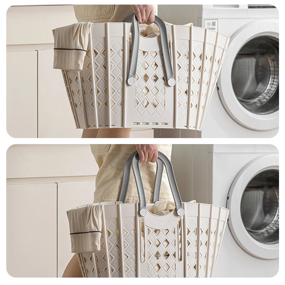 Collapsible Plastic Clothes Basket Portable Clothes Storage Basket For Home Use Pantry