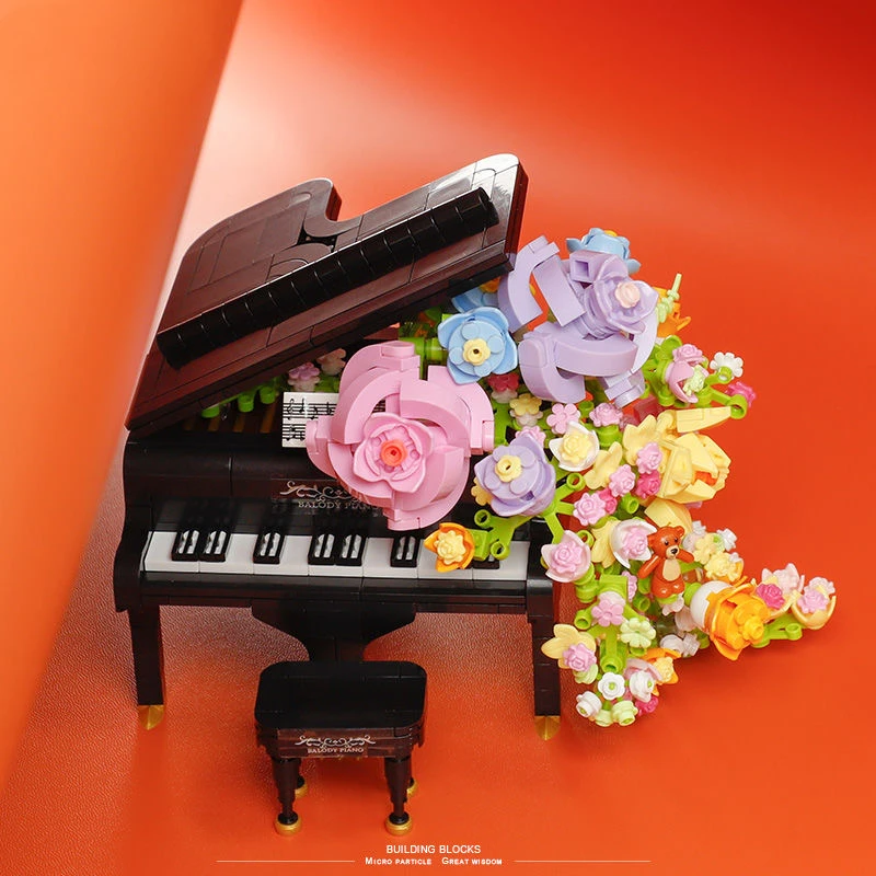 Piano Bricks Violin Musical Instrument Flower Building Blocks Mini With Light Home Decor Christmas Gift Toys For Child Adults