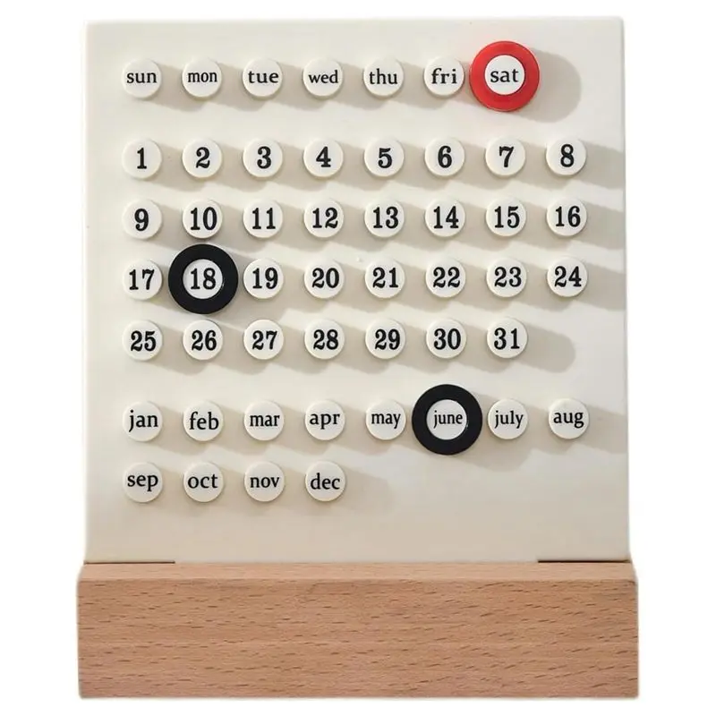 

A14E-Wooden Desk Calendar Perpetual Calendar Retro Home Unique Gifts,Month Date Display, Desk Decorations For Office Durable Whi