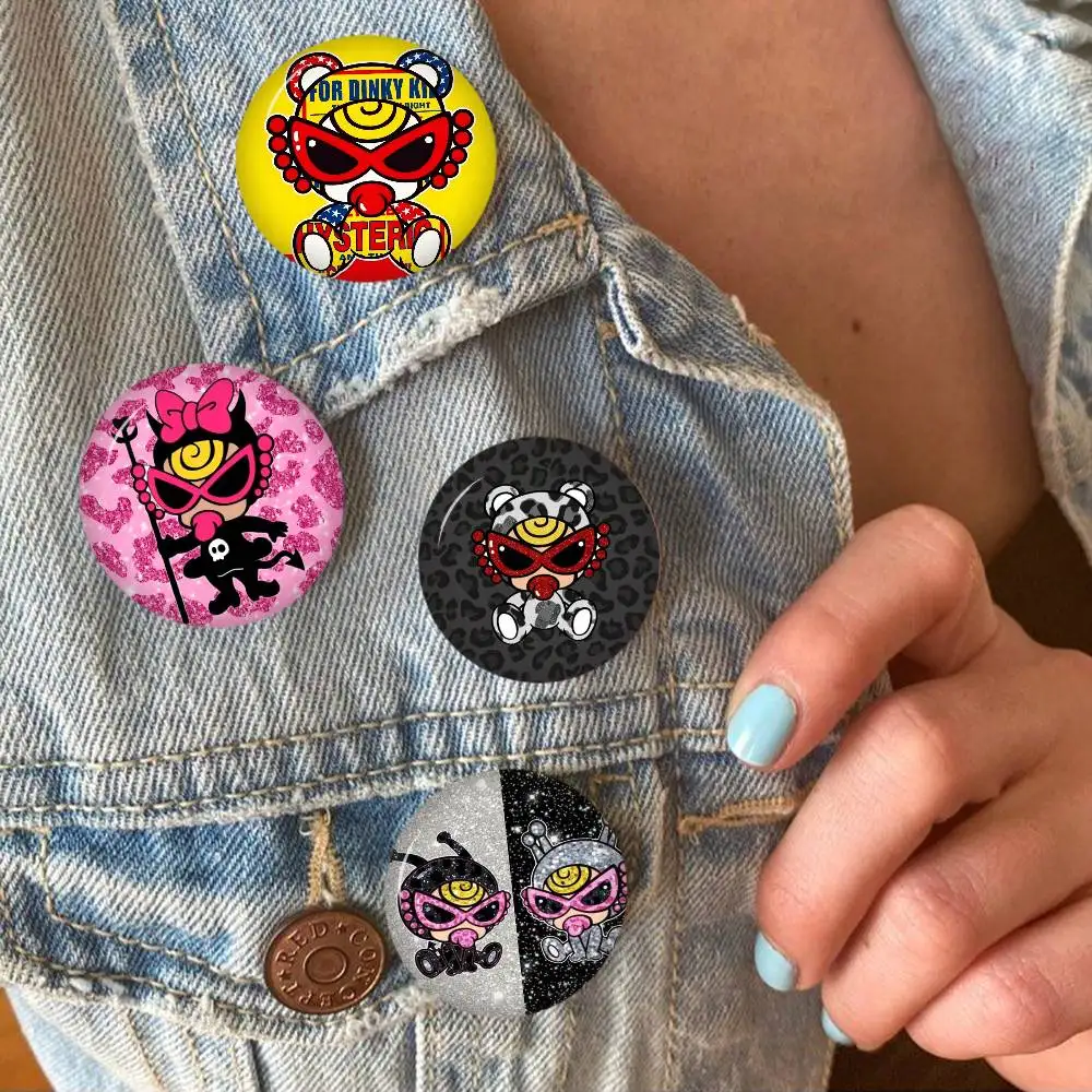 Japan H-Hysteric M-Mini Pins Y2K Funny Cartoon Characters Badge Fashion Jewelry Accessories Round Snap-in Brooch on Backpack