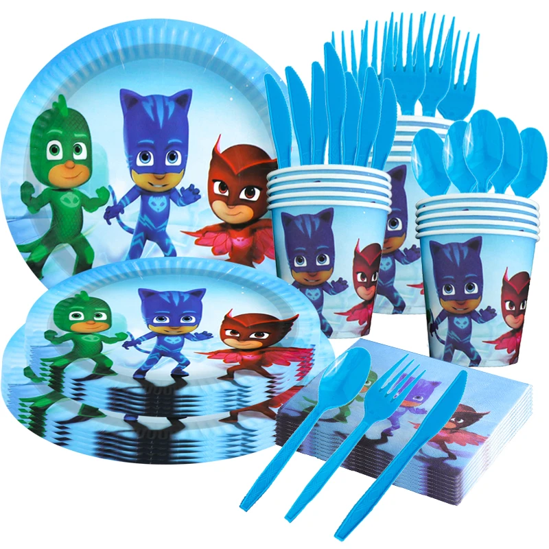 Pj Masks Birthday Decoration Temporary Tattoo Stickers Party Supplies Kids Disposable Tableware Plate Balloons Baby Shower Gifts