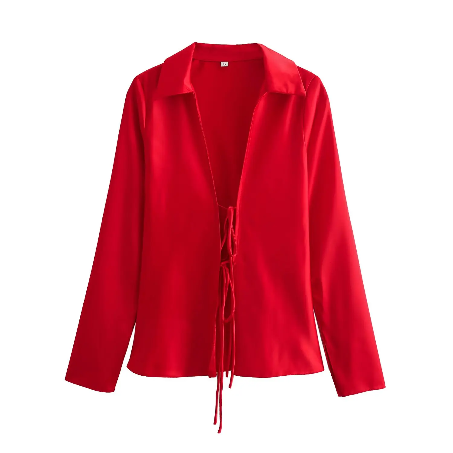 Nieuwe dameskleding 2025, mode in Europese en Amerikaanse stijl, all-match slank overhemd met strikversiering en satijnen textuur