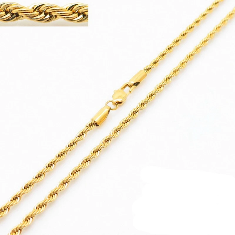 KALEN 3MM Simple Stainless Steel Melon Seed Clasp Necklace Women's Men Gold Color Twisted Chain Wholesale Gift Fashion Jewewlry